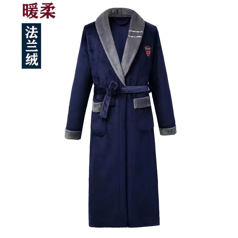 Men Casual Kimono Bathrobe Autumn Winter Flannel Long Robe Thick Warm Sleepwear Plus Size 4XL Nightgown Male Loose Home Wear silk pj set Men's Sleep & Lounge