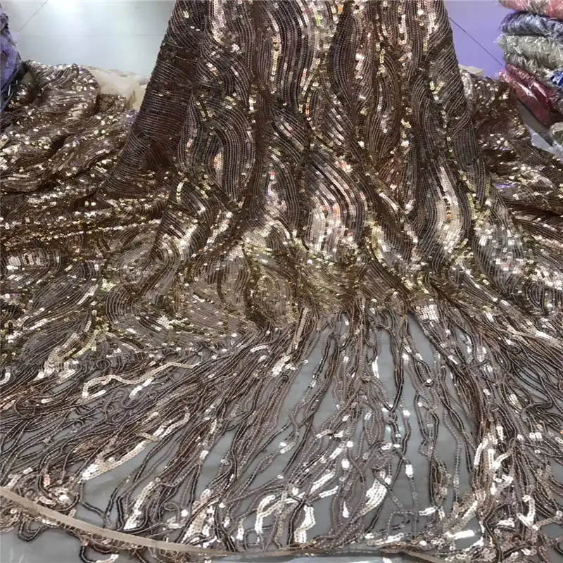 

Unique Tassel Design African Sequins Net Lace Fabric High Quality 2019 Nigeria Indian Embroidery Guipure Mesh Gold Sequined Lace