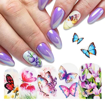 

12pcs Spring Summer Slider Nails Flowers Butterflies Stickers Gradient Paint Water Transfer Decal Wrap Decorations JIBN1537-1548