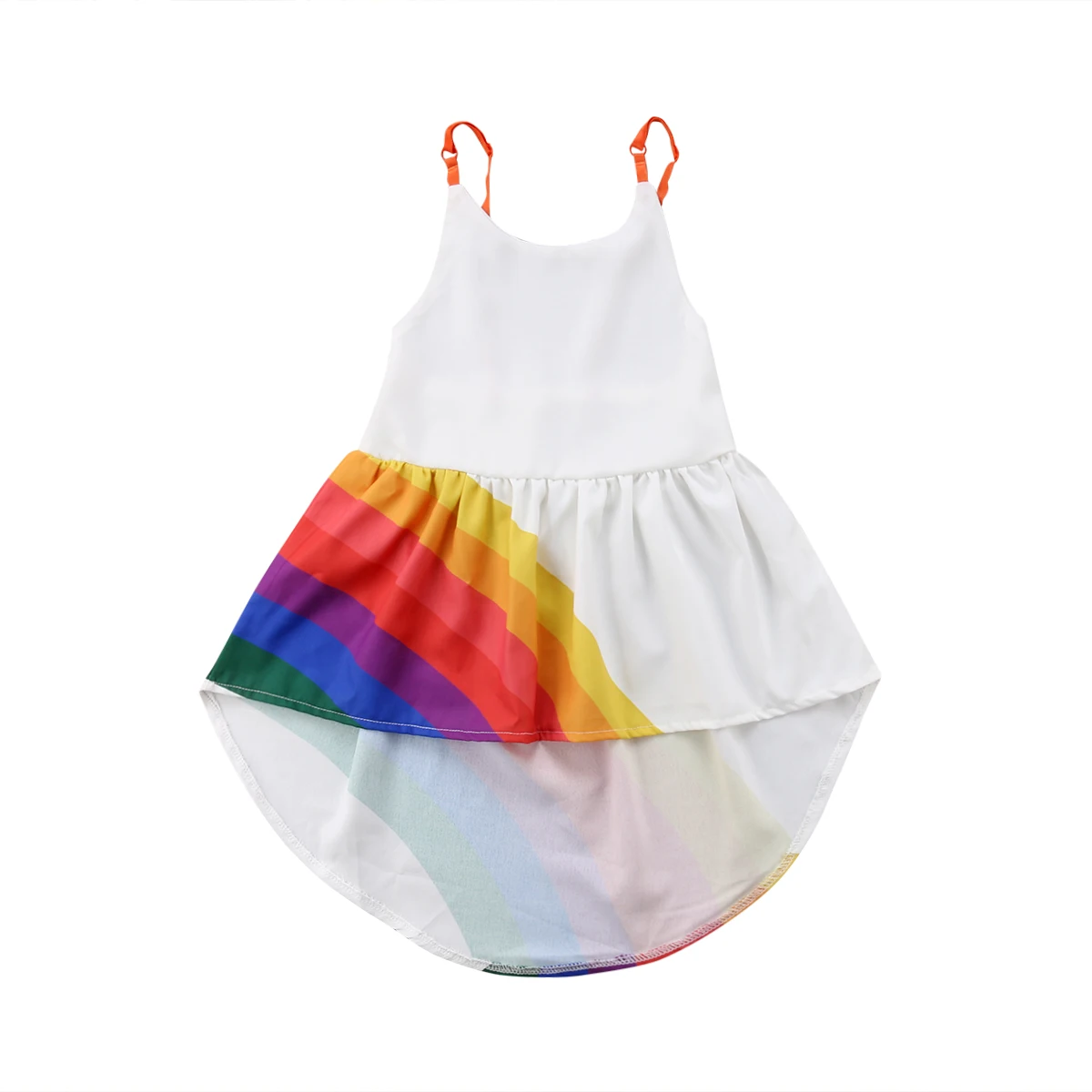 

Summer Baby Girls Princess Dress Fashion Kids Baby Girls Sleeveless Asymmetry Tutu Dresses Rainbow Striped Swing Dress Vestidos