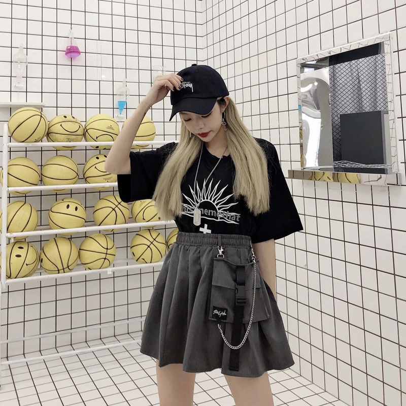 Юбки с высокой талией в Корейском стиле, faldas mujer moda ins, с карманами, Harajuku, Стиль Ампир сафари, весна-осень, новая женская одежда