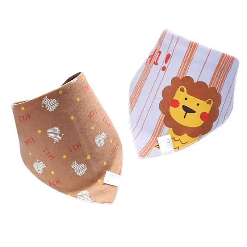 

2 Pcs Baby Saliva Towel Cartoon Kids Double-layer Eating Table Bib Snap Button Triangle Shape Cotton Bibs