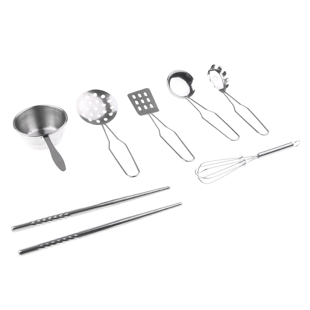 7pcs Kids Pretend Play Kitchen Cooking Toys, Stainless Steel Utensil Set D - Whisk, Ladle, Spatula & More