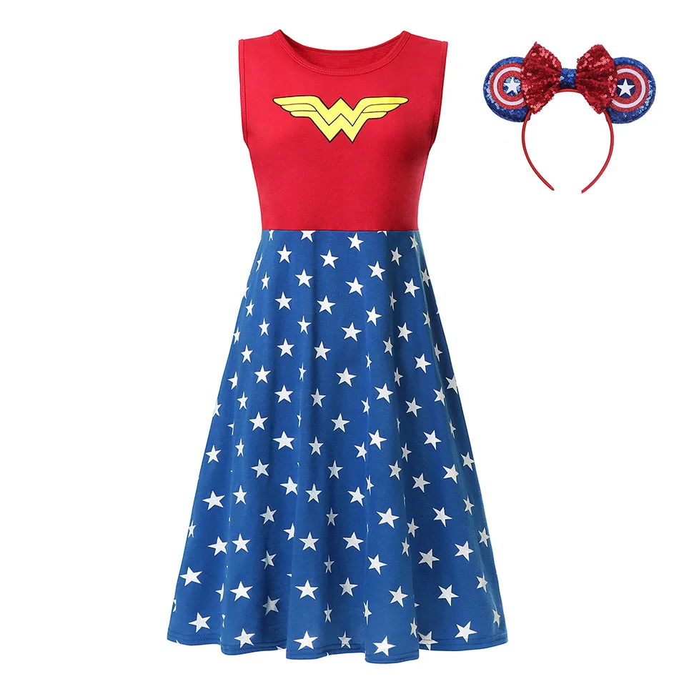 Платья принцессы для вечеринок для взрослых, хлопковые платья для девочек, костюм Русалочки, Спящая красавица Vaiana Wonder Woman - Цвет: Wonder Woman