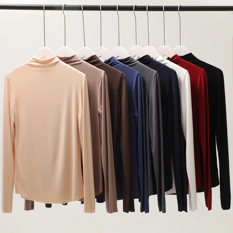 

Autumn Winter 2019 New Korean Women High Neck T Shirt Modal Solid Color Large Size Underwear Ulzzang Tshirt Womens Clothing