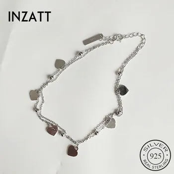 

INZATT Real 925 Sterling Silver Double Chain Heart Bracelet For Charming Women Party cute Fine Jewelry 2019 Accessories Gift