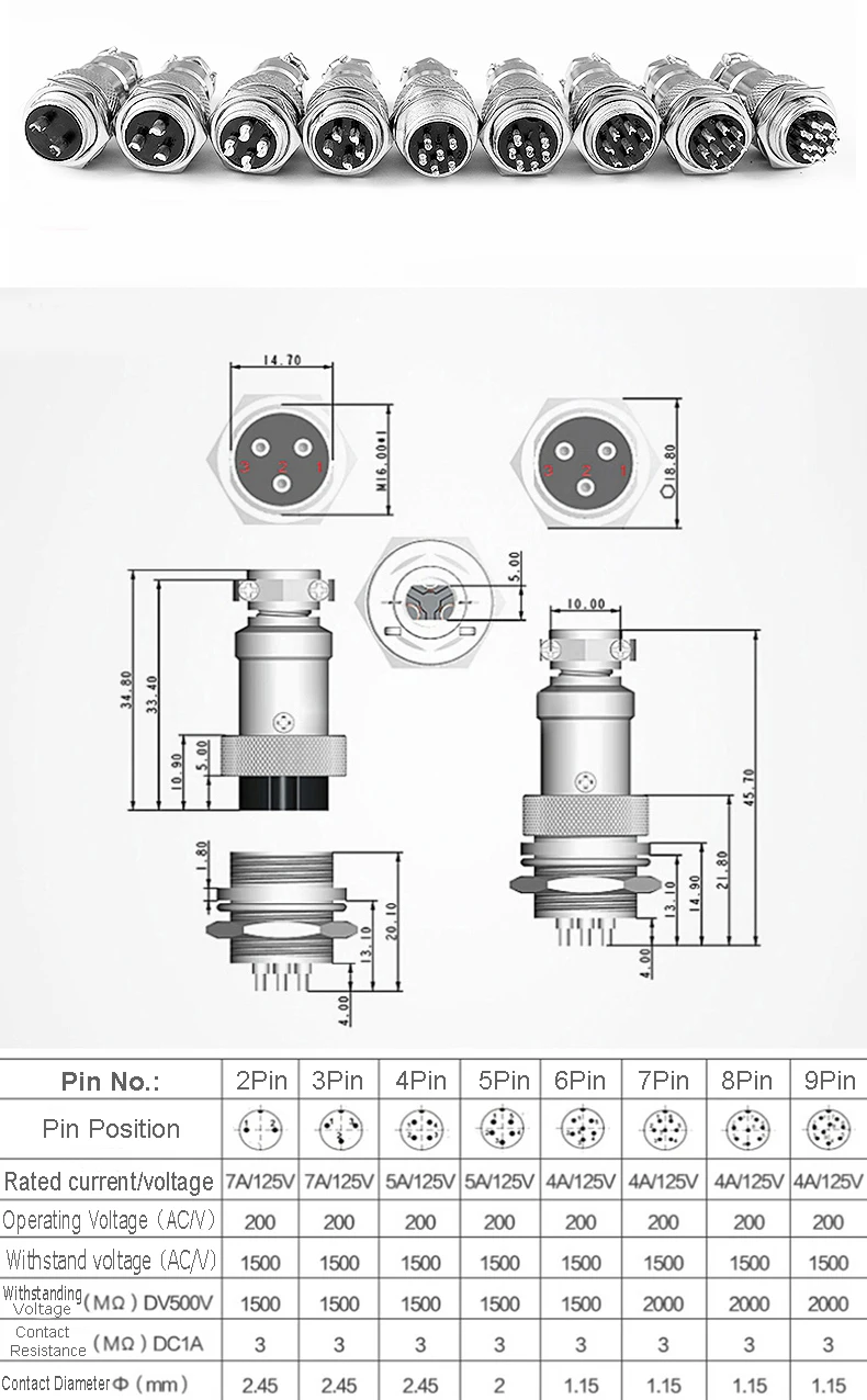 Kits 9 Poliger 16 Mm GX16 9 Schrauben Luftfahrtstecker. Der  Luftfahrtstecker. Kabelstecker. Normaler Stecker Und Buchse Von 6,69 €