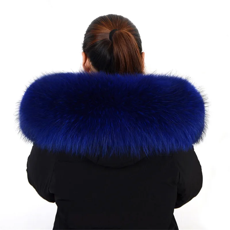 Royal blue 70 см, зимнее пальто с натуральным мехом енота, воротник с капюшоном, высокое качество, мех енота, модное пальто, воротник, капюшон, мех, глушитель - Цвет: Royal blue