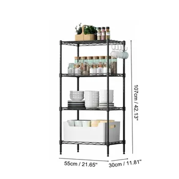 

New 4-Tier Steel Wire Shelving Unit Organizer Rack Holder Home Kitchen Storage Shelf Bookshelf Storage Books Display Adjustable