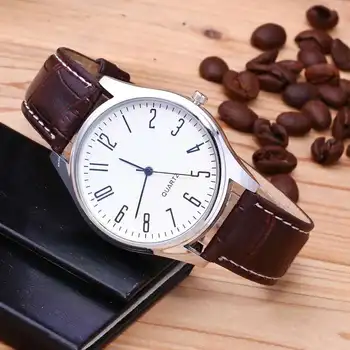 

New Fashion Watch for Men Simple Arabic numbers Dial Analog Casual Leather Quartz Wristwatches Man Clock Relogio Masculino 2021