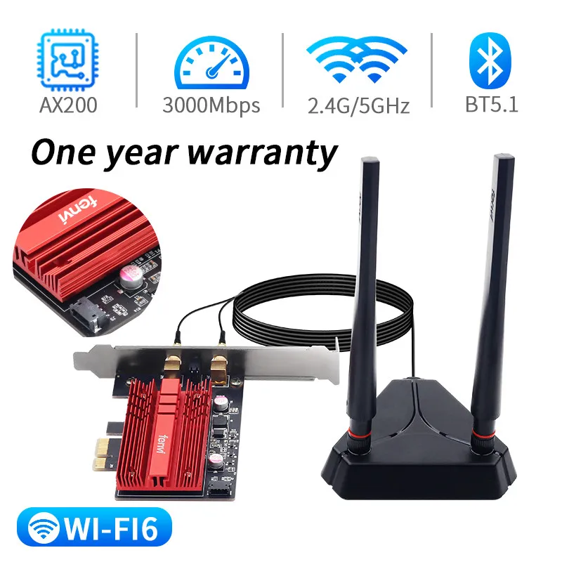 3000Mbps Wifi 6 Intel AX200 PCIe Wireless Adapter Dual Band 802.11ac/ax Bluetooth 5.0 AX200NGW