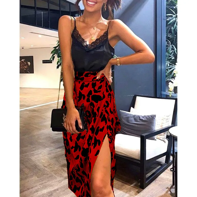 

Hot Women High Waist Leopard Print Long Split Skirt Ladies Summer Holiday Party Cocktail Casual Wrap Sundress