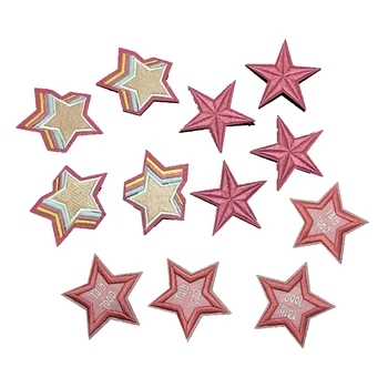 

WUYUCONG 2020 New Small Pink Star Embroidered Iron on Patches for Clothes Shoes Stars Embroidery Appliques Sewing Repair 12pcs