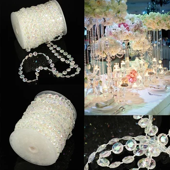 

30m 10m Iridescent Octagonal Acrylic Beads Strand Line Chain Wedding Party Diamond Crystal Garland Decors Rhinestone Curtain