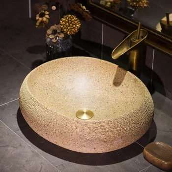 

Bathroom Counter Basin Ceramic Wash basin Round Washbasin Ceramic Sink Lavabo Basin Sink for Hotel Toilet Sinks Yolk Yellow