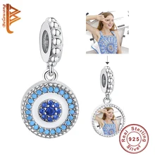 BELAWANG индивидуальные фото 925 стерлингового серебра синий глаз счастливый подвеска с кубическим Цирконом Шарм для ожерелья браслеты сделай сам