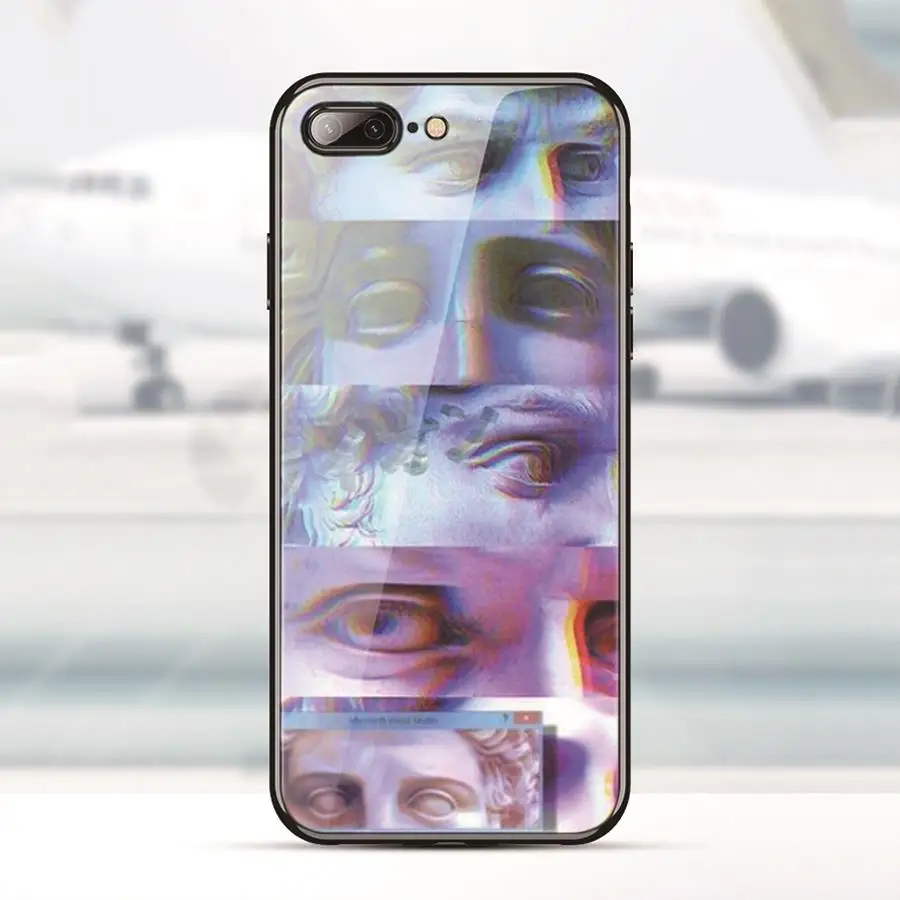 

OUTMIX Vaporwave aesthetics Statue Tempered Glass Soft Silicone Phone Case Shell Cover For iPhone 6 6s 7 8 Plus X XR XS MAX