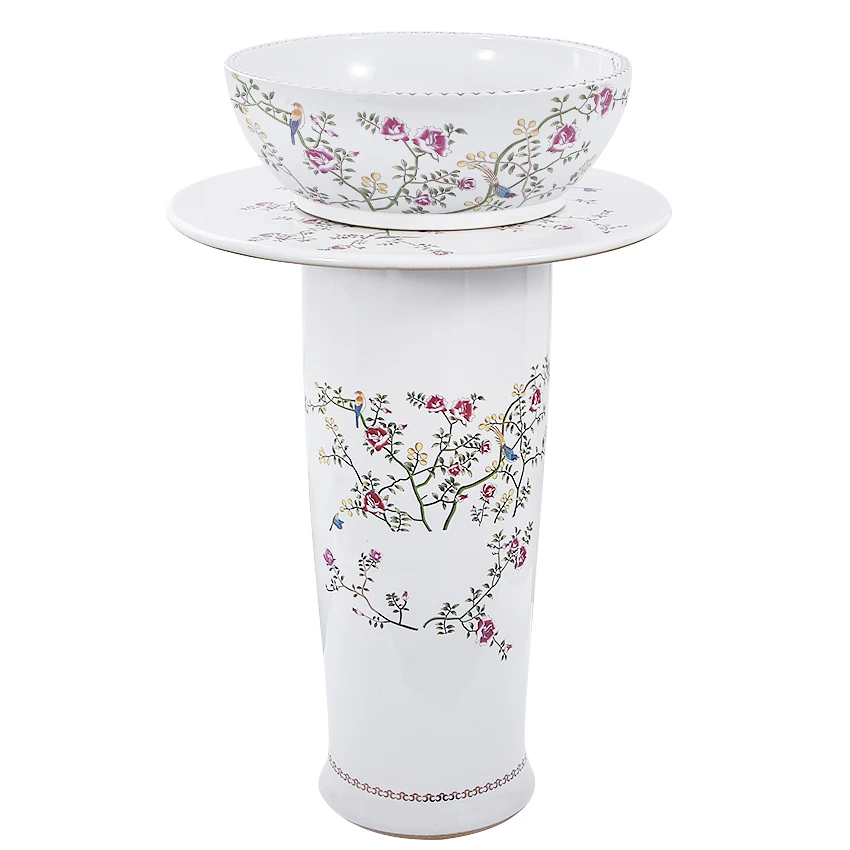 Three-piece-suit Household Balcony Pedestal Basin Bathroom Column Basin High-quality Vertical Floor Type Art Ceramic Washbasin