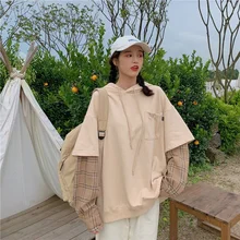 

QWEEK Korean Fashion Casual Hooies Women 2021 Japanese Harajuku Hooded Sweatshirt Long Sleeve Tops Kpop Design Clothes Chic