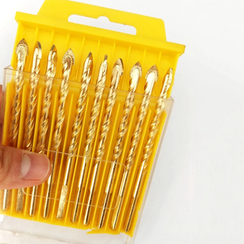 

10Pcs/Set Titanium-plated Gold Triangular Drilling Bits 6MM Woodworking Tools