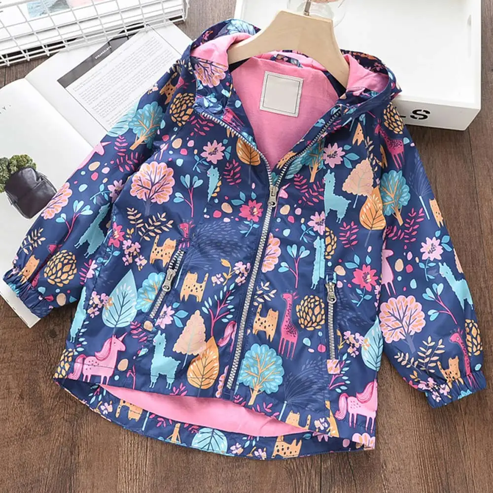 AX1225Blue Новинка года; сезон весна-осень; ветровка для девочек; Верхняя одежда с капюшоном и цветочной вышивкой для маленьких детей; Повседневные детские пальто; куртка; одежда - Цвет: AX1225Blue