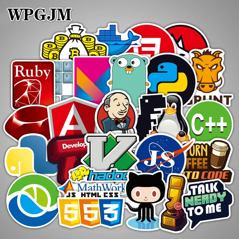 

50PCS Programming Language Stickers Internet Html Software Waterproof Sticker for Geek Hacker Developer To DIY Laptop Phone Car