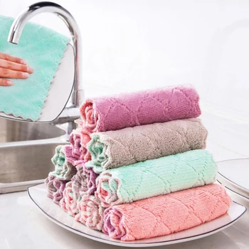 

4pcs Clean Towels Microfiber Dishcloth Kitchen Accessories Double-sided Coral Fleece High Absorption Tableware Cloth Reusable