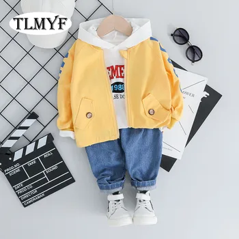 

New Baby Boy 3 pcs/set wind-breaker jacket with shirt and jeans Spring suit 20200318-2