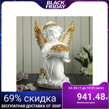 

Figurine "Angel with a basket of flowers" 31 cm, gold
