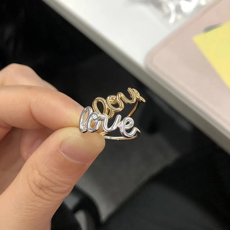 Couples Rings Stainless Steel Finger Ring Wedding Ring Romantic Letter Love Ring For Women Geometric Creative Engagemen Wedding Couple Jewelry Gift