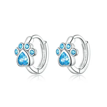 Dog Silver Blue Paw Earrings 1