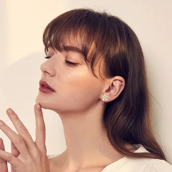 

New Style 925 Silver Diamond Set Snowflake Needles Ear Stud Trend Hipster Simple Ear Stud Elegant High Grade Sense Ear Stud