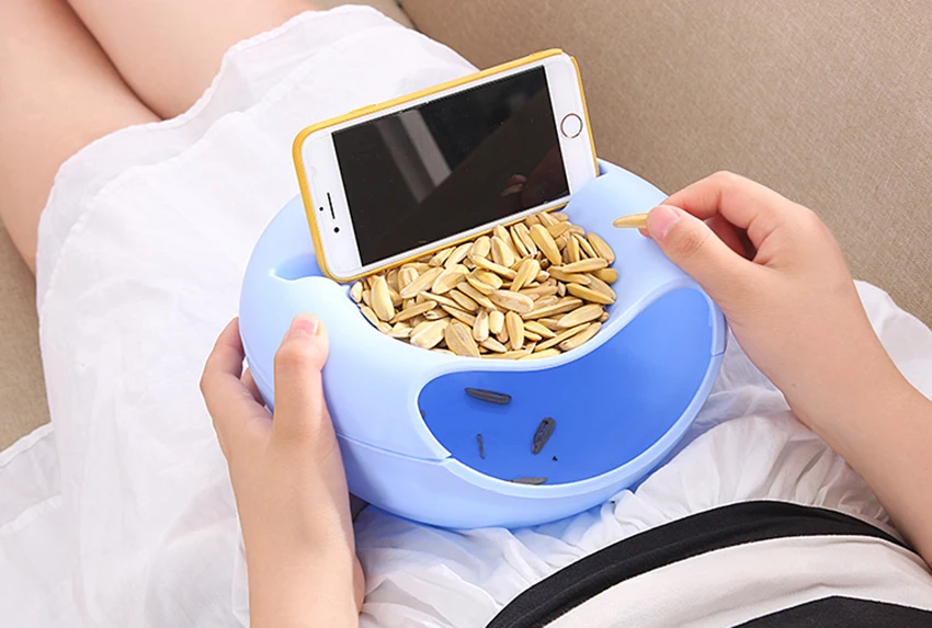 2 In 1 Lazy Snack Bowl With Phone Stand Holder-Pack Of 2