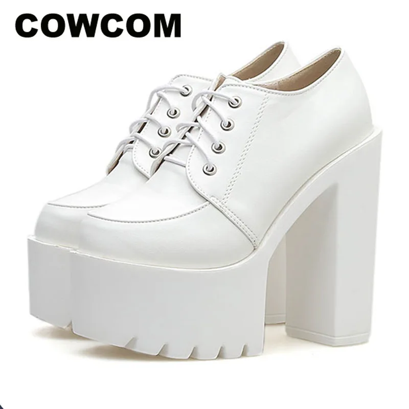 COWCOM 2019 черные белые женские ботильоны на платформе женская повседневная обувь