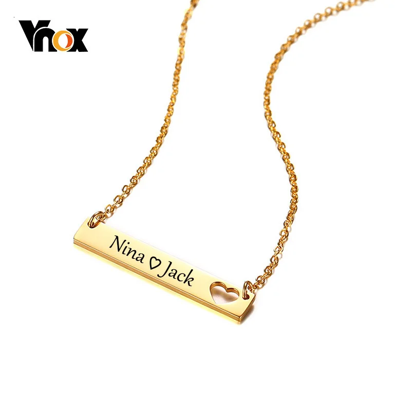 Vnox, гравировка, на заказ, женское колье, полое сердце, бар, нержавеющая сталь, элегантные женские вечерние ювелирные изделия, шикарное ожерелье