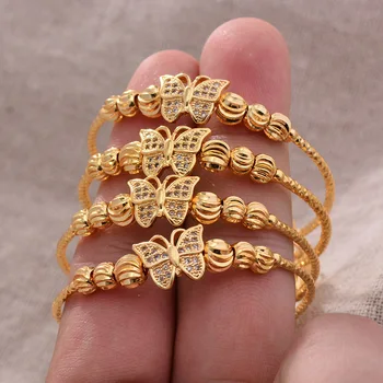 

24K 4pcs Ethnic Gold Color Dubai Bangles Ethnic Luxury Boys Girls Bangles Bracelets Girl Bride Dubai Bangles Child jewelry