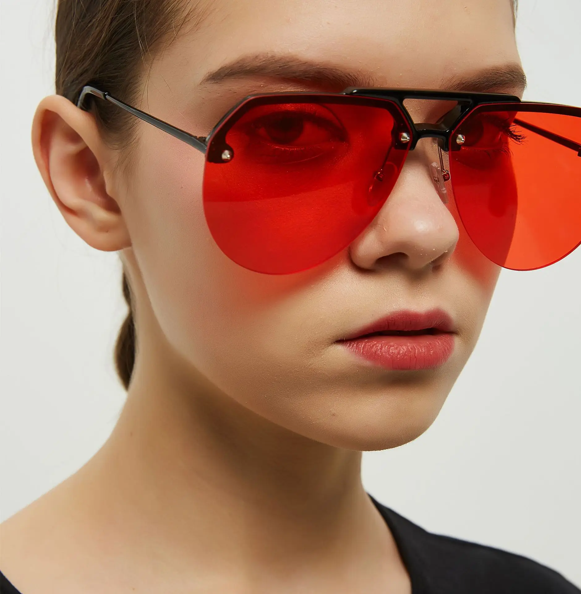 

New Fashion Semi Rimless Pilot Red Sunglasses Women Luxury Oversized Sun Glasses for Men Twin Beam Vintage Retro Sunglass Uv400
