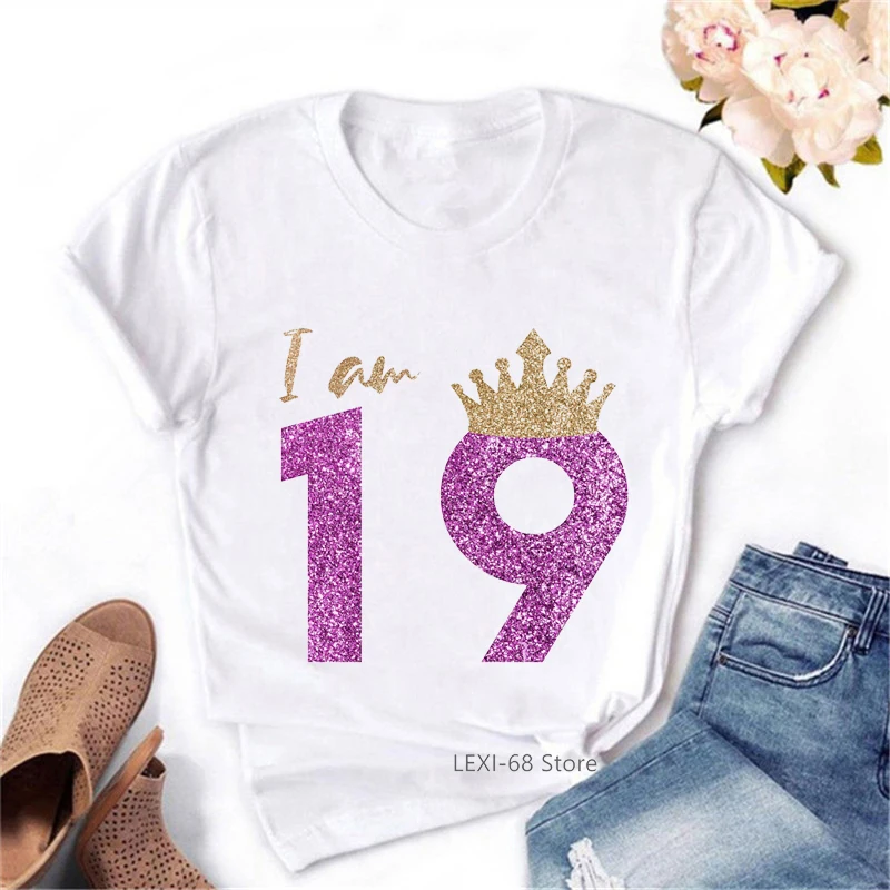 

I Am 19th Birthday Print Tshirt Women Golden Princess Crown Tee Shirt Femme Summer Fashion T Shirt Female Tumblr Clothes Tops