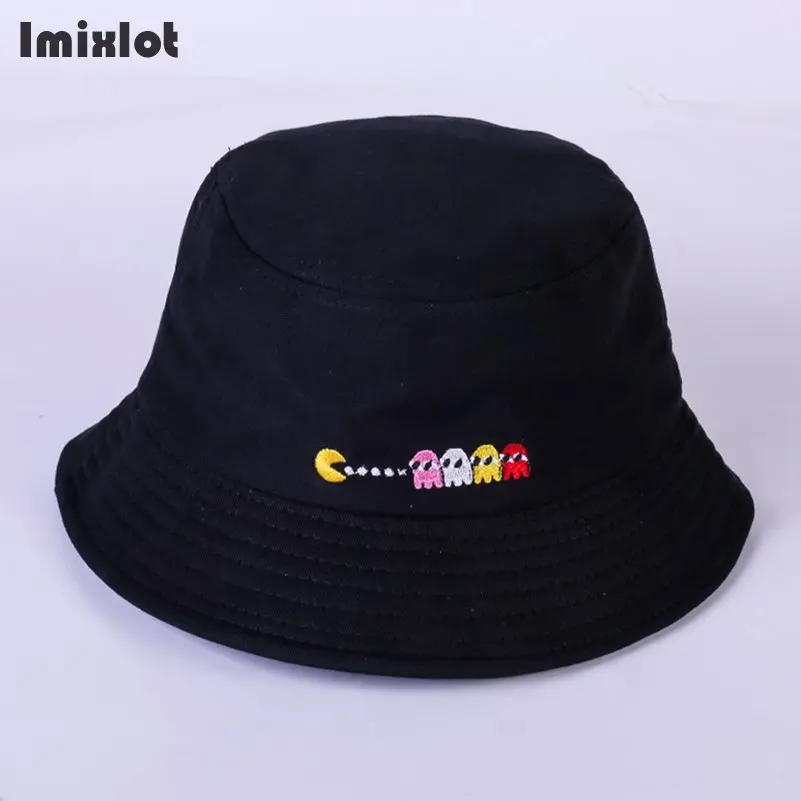 Хлопковая Панама с вышитыми буквами, унисекс, Bob cap s, хип-хоп, Gorros, мужская и женская летняя Панама, Пляжная, солнцезащитная, Рыбацкая, Boonie Hat - Цвет: black