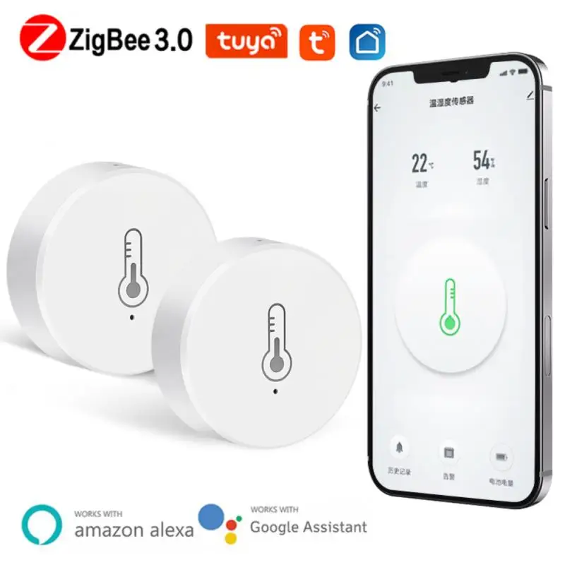 Remote Voice Control Works with Zigbee Gateway Mini WiFi Thermometer Hygrometer with Real Time Low-Battery Notification Tuya ZigBee Smart Temperature and Humidity Sensor