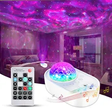 Led galaxy projetor onda de água céu estrelado projetor luz da noite das crianças usb controle de voz leitor música led galaxy lâmpada