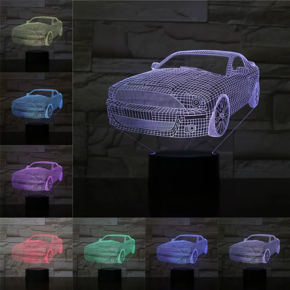 Суперкар 3D светодиодная лампа 7 цветов, меняющая USB модный ночник для мальчиков, детские подарки, Grand Touring, автомобильный стол, рядом со спальным украшением