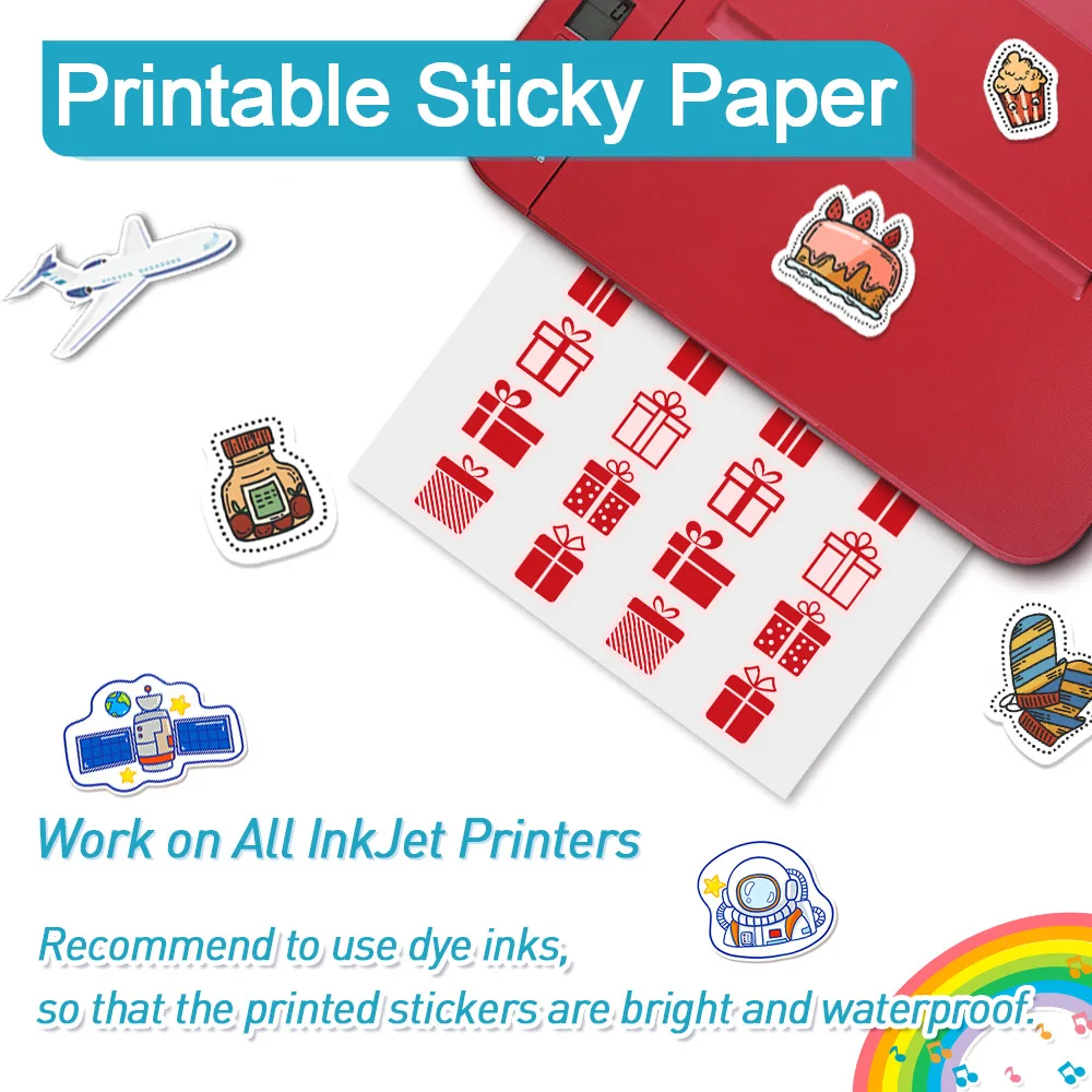 50Sheet Transparent White Rainbow Holographic Printable Vinyl Sticker Paper A4 Waterproof Self-adhesive Paper For Inkjet Printer
