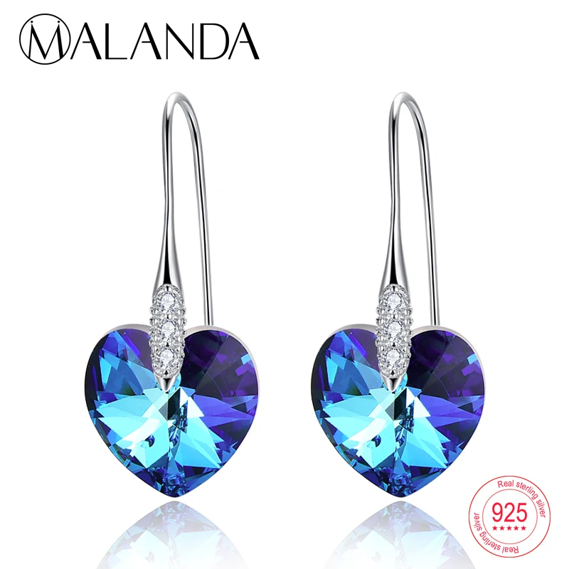 

XILION Heart Crystals From Swarovski Drop Earrings Fashion Sterling Silver Piercing Dangle Earrings For Women Jewelry Lover Gift