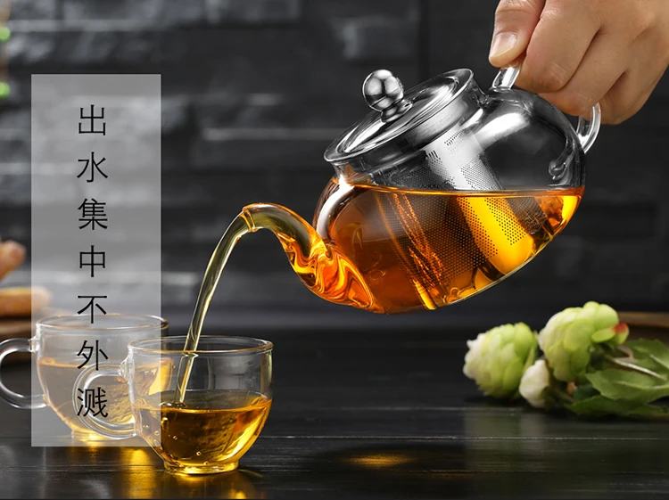 Supply Heat-Resistant Borosilicate Glass Teapot Stainless Steel Liner Filter Tea Kettle Kung Fu Tea Set 600 Ml