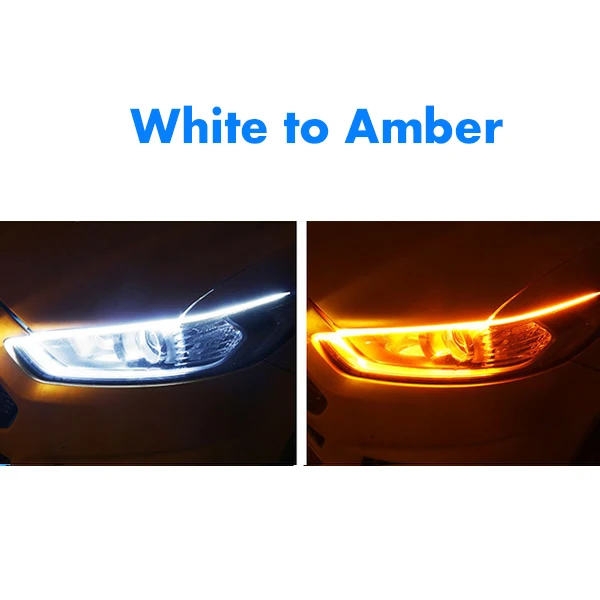1 шт. новейший автомобиль DRL светодиодный дневные ходовые огни авто течёт указатель поворота направляющая полоса фары в сборе аксессуары для стайлинга автомобилей - Цвет: White To Amber