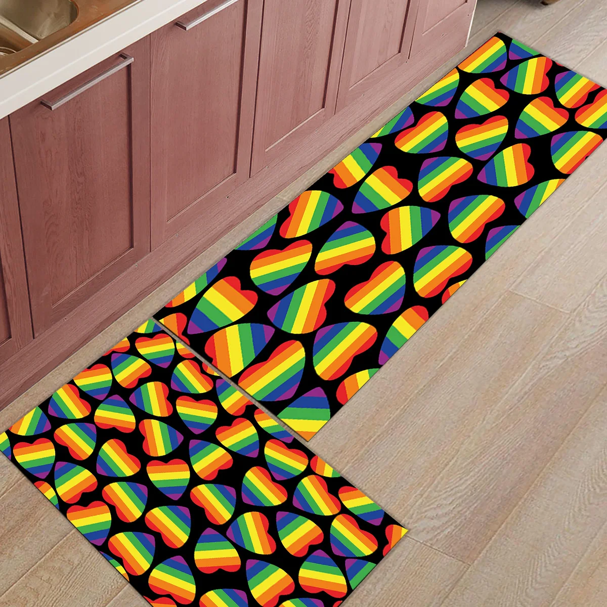 2pcs/set Anti Slip Kitchen Carpet Doormat Lgbt Pride Rainbow Love Floor