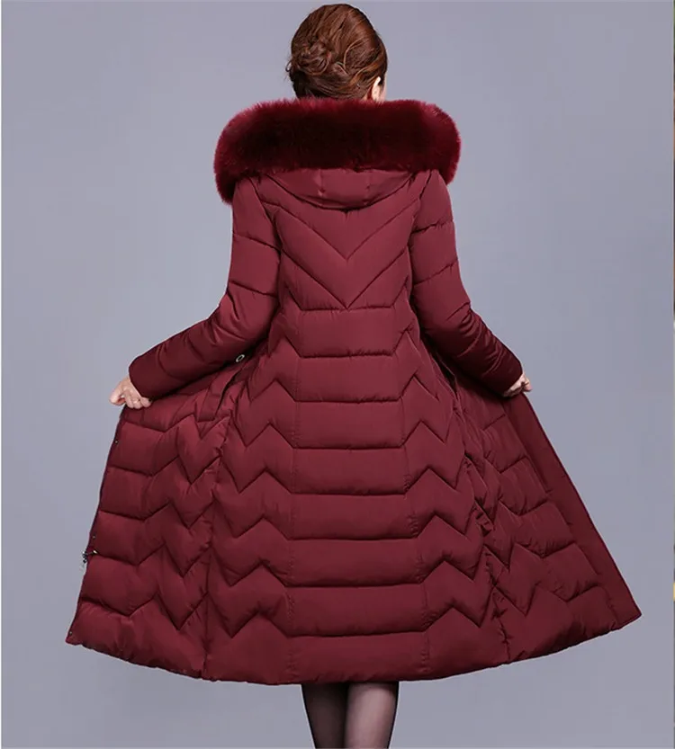 Большие размеры, XL-6XL, зимние парки, женская утепленная пуховая куртка с капюшоном, средней длины, женские теплые пальто с меховым воротником, G547