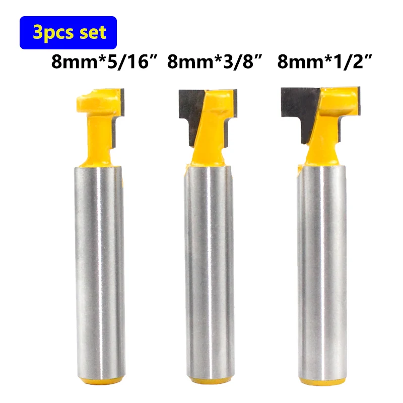 8mm Shank T-Slot Cutter Router Bit Set Key Hole Bits Hex Bolt T Slotting Milling Cutter for Wood Woodworking Tool C08-142