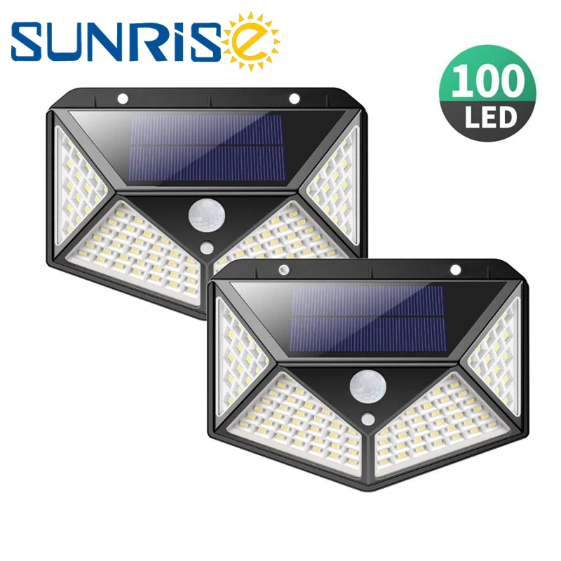 

2pcs 100 LED Four-Sided Solar Power Light 3 Modes 270 Degree Angle Motion Sensor Wall Lamp Outdoor Waterproof Yard Garden Lamp